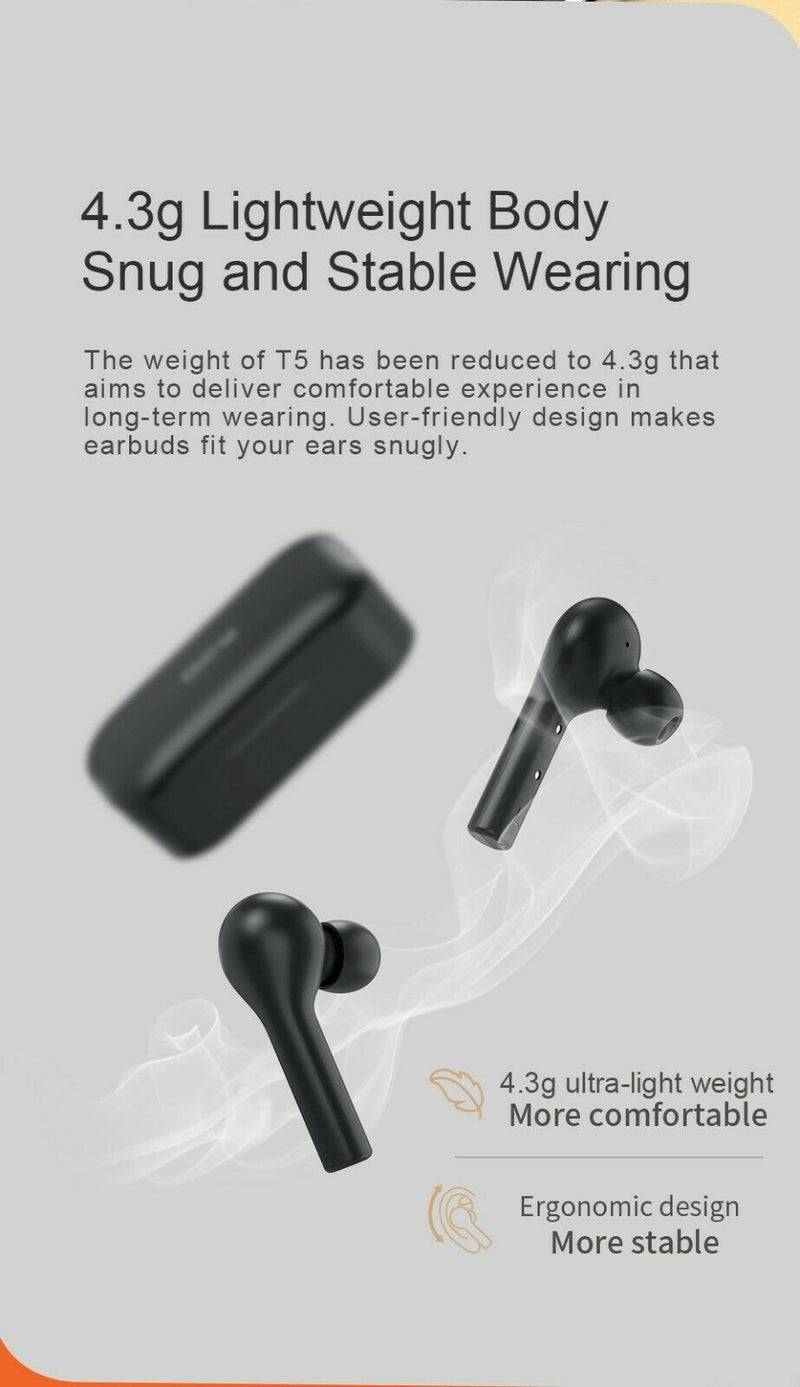 QCY T5 T-5 True Wireless Earbuds with Charging Case, TWS Bluetooth 5.0 Headphones, Compatible for iPhone, Android and Other Leading Smartphones, Black