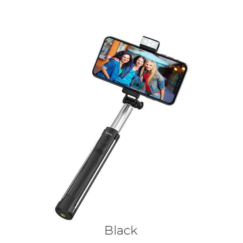 HOCO K10A Magnificent wireless Selfie Stick /Tripod Wireless Monopod/Rechargeable Light and Rechargeable Removable Wireless Remote/1.1m/– Black-