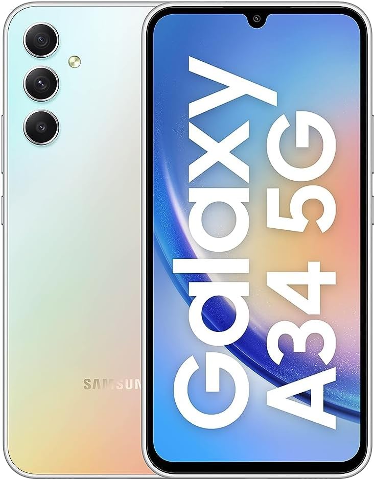 SAMSUNG Galaxy A34 5G LTE Cell Phone, 128GB, 6GB RAM, 6.6 inch, 48MP, Triple Camera, Dual-Sim, International Version, Unlocked (Silver)