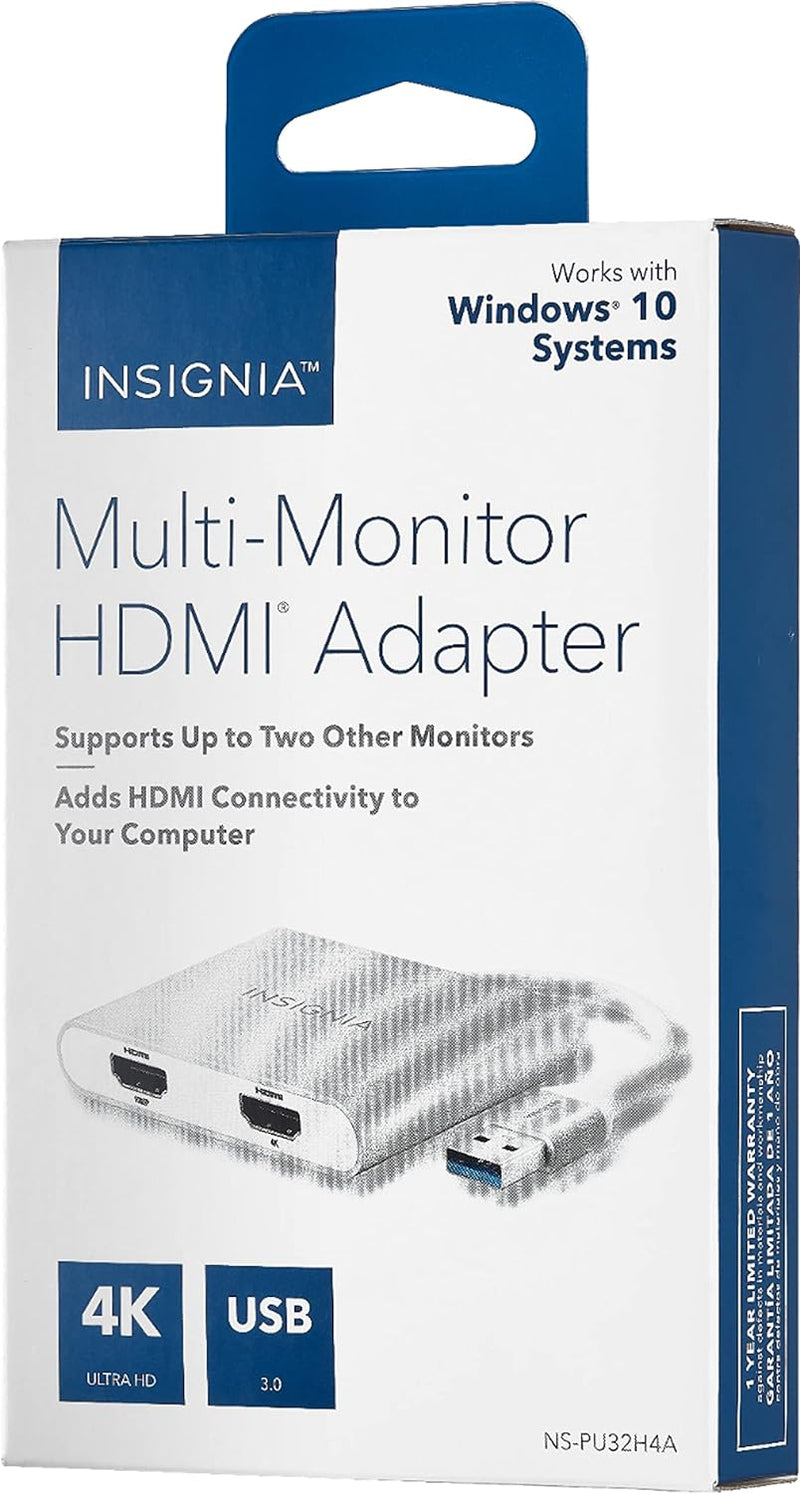 Insignia - USB to Dual HDMI Adapter , USB 3.0 to HDMI Cable Multi-Display