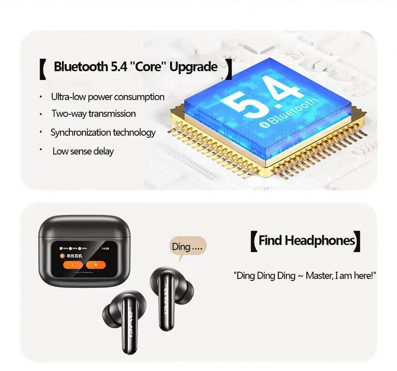 Awei T56 ANC Earbuds V5.4 Wireless Bluetooth Earphones With LED Color Screen Support Touch Control, ANC+ENC Dual Noise Reduction