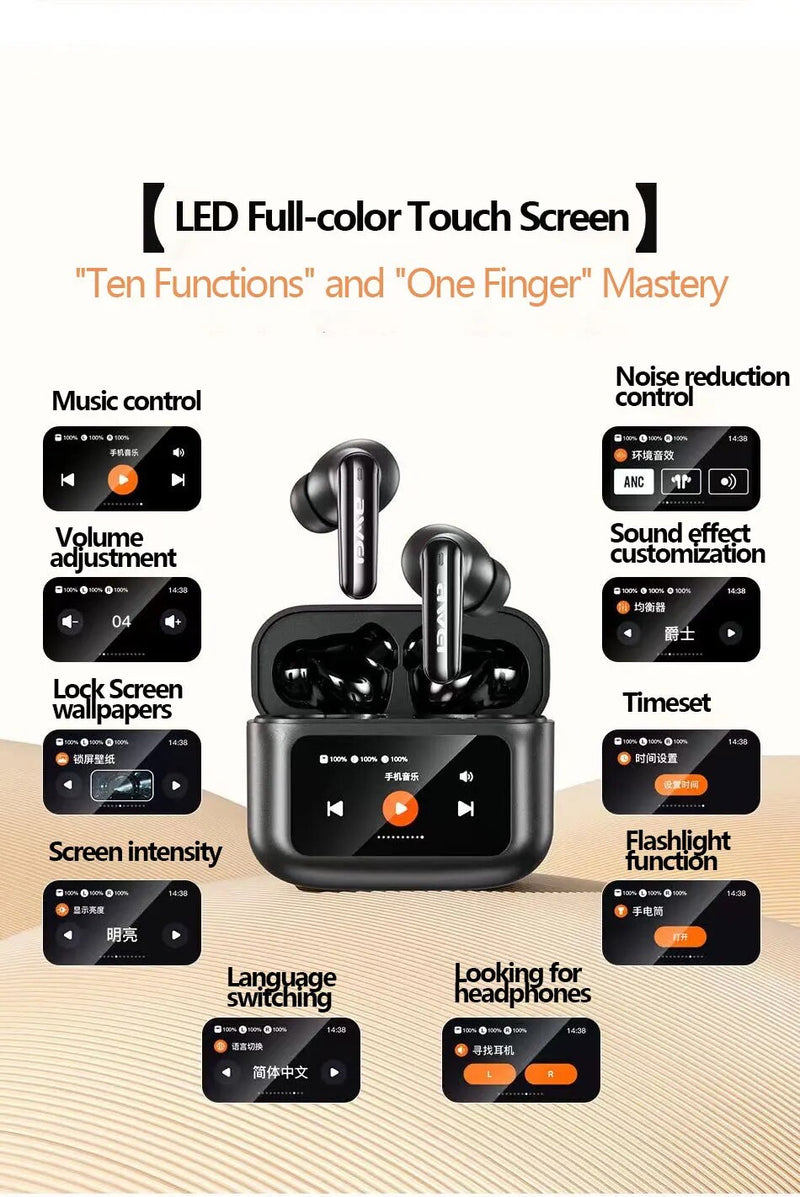 Awei T56 ANC Earbuds V5.4 Wireless Bluetooth Earphones With LED Color Screen Support Touch Control, ANC+ENC Dual Noise Reduction