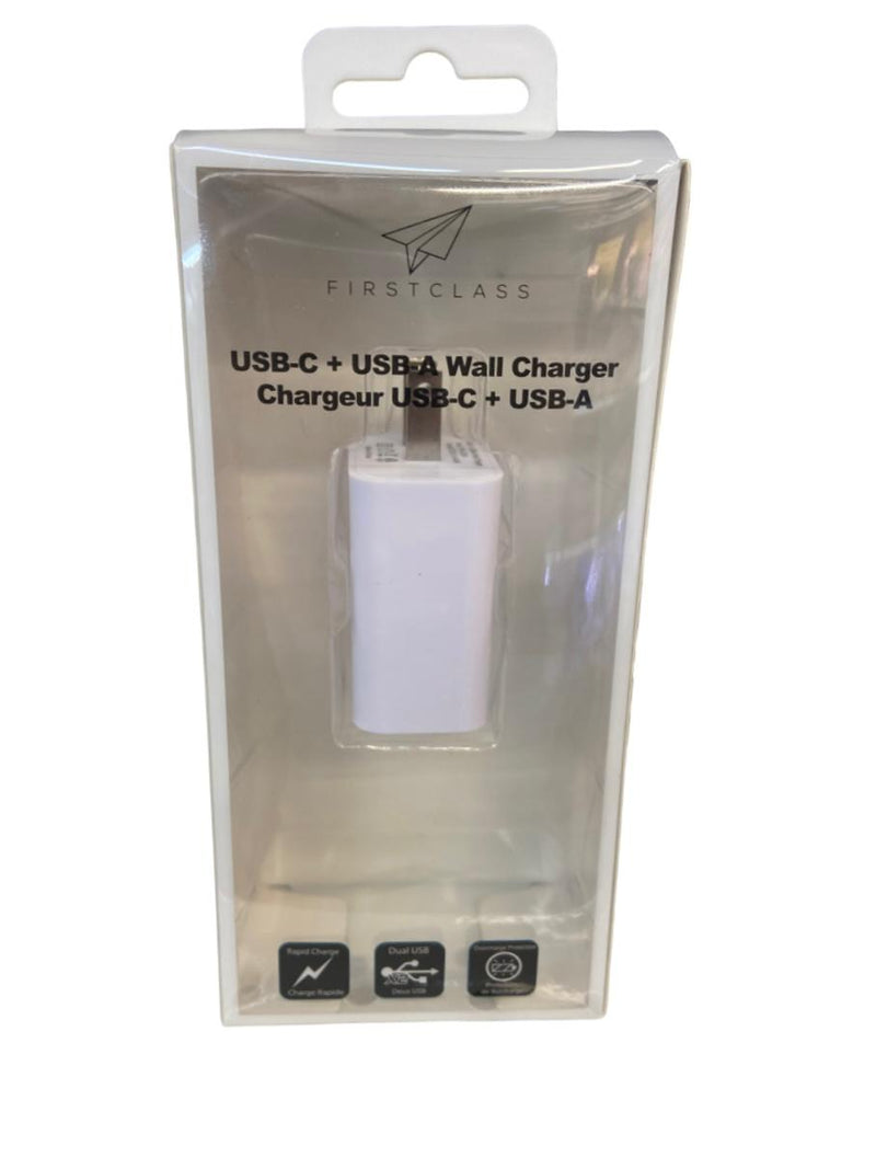 First Class Dual-Port (USB-A and Type-C ) 15 Watt Charger