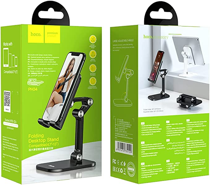 HOCO PH34 Folding Desktop Stand for iPhone/Samsung/Huawei/LG/iPad/Tablet (Black)