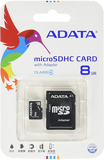 ADATA 8GB Micro SDHC Card Class 4 + SD Adapter - AUSDH8GCL4-RA1