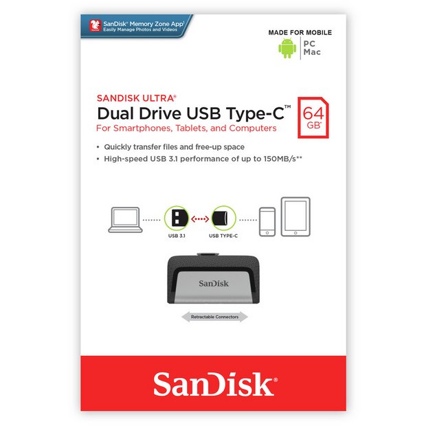SANDISK ULTRA USB Type-C Dual Drive 64GB  PKG 3.1