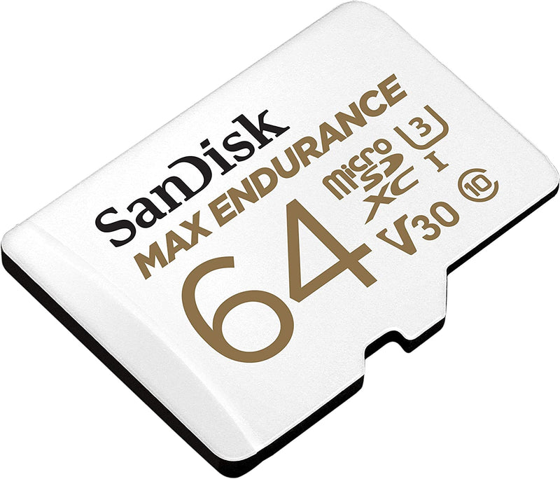 SanDisk 64GB MAX Endurance microSDXC Card with Adapter for Home Security Cameras,Dash cams ,C10, U3, V30, 4K UHD, Micro SD Card - SDSQQVR-064G-GN6IA