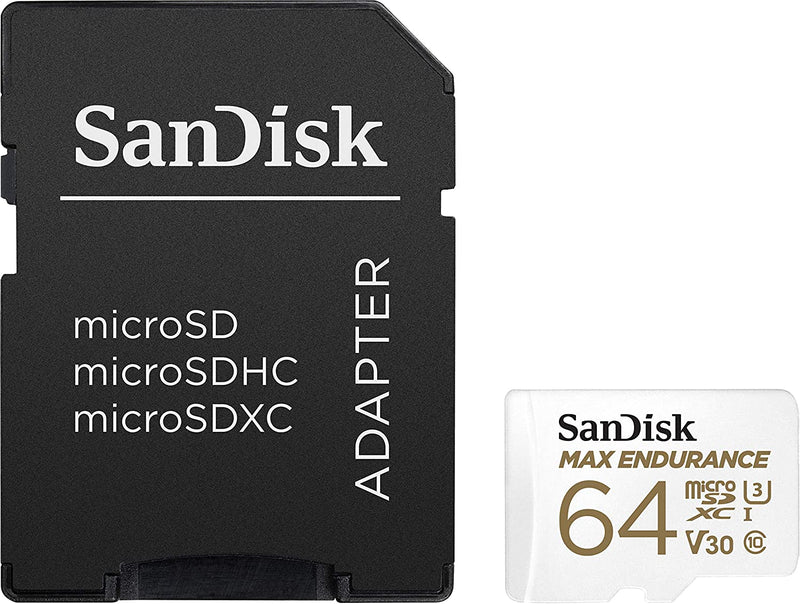 SanDisk 64GB MAX Endurance microSDXC Card with Adapter for Home Security Cameras,Dash cams ,C10, U3, V30, 4K UHD, Micro SD Card - SDSQQVR-064G-GN6IA