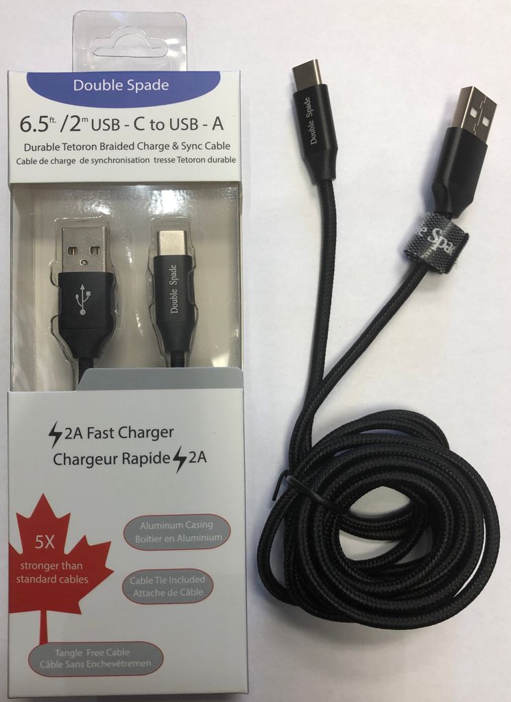 Double Spade USB C to USB A Cable Tetoron Braided Charge & Sync Cable (6.5ft. / 2metre)/602318743145